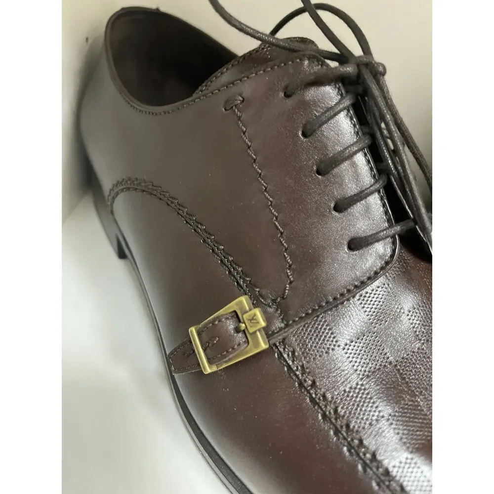 Louis Vuitton Damier Brown Leather Lace-Up Dress Shoes Size 40,5
